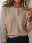 Women Plain Long Sleeve Crew Neck Vintage Winter Cardigan Outerwear
