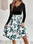 Women Floral Long Sleeve Spring/Fall Printing Dress Crew Neck Daily Vintage Mini Tank A-Line Dress