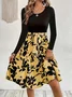 Women Floral Long Sleeve Spring/Fall Printing Dress Crew Neck Daily Vintage Mini Tank A-Line Dress