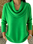 Women Plain Spring/Fall Casual Long Sleeve Crew Neck Cotton Sweater