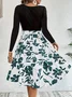 Women Floral Long Sleeve Spring/Fall Printing Dress Crew Neck Daily Vintage Mini Tank A-Line Dress