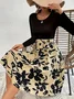 Women Floral Long Sleeve Spring/Fall Printing Dress Crew Neck Daily Vintage Mini Tank A-Line Dress