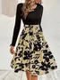 Women Floral Long Sleeve Spring/Fall Printing Dress Crew Neck Daily Vintage Mini Tank A-Line Dress
