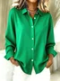 Women Plain Long Sleeve Shirt Spring/Fall V Neck Daily Casual Top