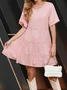 Women Plain Half Sleeve Summer Split Joint Dress Crew Neck Daily Vintage Mini Tank A-Line Dress