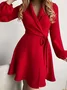 Women Floral Long Sleeve Spring/Fall Printing Dress V Neck Daily Vintage Mini Hip Skirt A-Line Dress