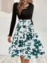 Women Floral Long Sleeve Spring/Fall Printing Dress Crew Neck Daily Vintage Mini Tank A-Line Dress