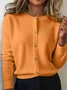 Women Plain Long Sleeve Crew Neck Vintage Winter Cardigan Outerwear