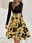 Women Floral Long Sleeve Spring/Fall Printing Dress Crew Neck Daily Vintage Mini Tank A-Line Dress