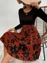 Women Floral Long Sleeve Spring/Fall Printing Dress Crew Neck Daily Vintage Mini Tank A-Line Dress