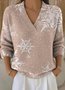 Women Christmas Winter Vintage Long Sleeve V Neck Sweater