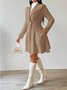 Women Autumn Outerwear Casual Jacquard Plain Long Sleeve Lapel Collar Jacket