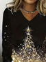 Women Christmas Long Sleeve Tee T-shirt V Neck Printing Casual Spring/Fall Graphic Tee Top