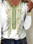 Women Floral Long Sleeve Tee T-shirt V Neck Printing Casual Spring/Fall Graphic Tee Top