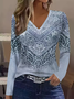 Women Abstract Long Sleeve Tee T-shirt V Neck Printing Casual Spring/Fall Graphic Tee Top