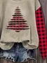 Women Plaid Crew Neck Printing Casual Spring/Fall Long Sleeve Sweatshirt