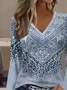 Women Abstract Long Sleeve Tee T-shirt V Neck Printing Casual Spring/Fall Graphic Tee Top