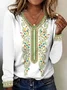 Women Floral Long Sleeve Tee T-shirt V Neck Printing Casual Spring/Fall Graphic Tee Top