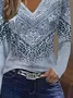 Women Abstract Long Sleeve Tee T-shirt V Neck Printing Casual Spring/Fall Graphic Tee Top