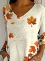Women Maple Leaf Three Quarter Sleeve Tee T-shirt V Neck Printing Casual Spring/Fall Graphic Tee Top