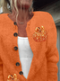 Women Halloween (pumpkin) Printing Long Sleeve Crew Neck Vintage Spring/Fall Cardigan Outerwear