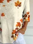 Women Maple Leaf Three Quarter Sleeve Tee T-shirt V Neck Printing Casual Spring/Fall Graphic Tee Top