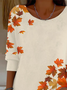 Women Maple Leaf Printing Spring/Fall Casual Long Sleeve Crew Neck Sweater