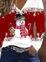Women Christmas Snowman Long Sleeve Tee T-shirt V Neck Printing Casual Spring/Fall Graphic Tee Top