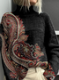 Women Ethnic Printing Spring/Fall Vintage Long Sleeve Turtleneck Sweater