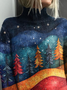 Women Christmas Printing Spring/Fall Vintage Long Sleeve Turtleneck Sweater