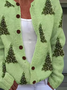 Women Christmas Printing Long Sleeve Crew Neck Vintage Spring/Fall Cardigan Outerwear