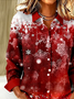 Women Christmas Long Sleeve Shirt Spring/Fall Buckle Shirt Collar Regular Sleeve Daily Casual Top