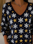 Women Star Long Sleeve Tee T-shirt V Neck Printing Casual Spring/Fall Top