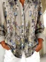 Women Floral Long Sleeve Shirt Spring/Fall Buckle Shirt Collar Regular Sleeve Daily Casual Top