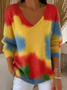 Women Abstract Long Sleeve Tee T-shirt V Neck Printing Casual Spring/Fall Top