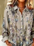 Women Floral Long Sleeve Shirt Spring/Fall Buckle Shirt Collar Regular Sleeve Daily Casual Top