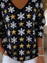 Women Star Long Sleeve Tee T-shirt V Neck Printing Casual Spring/Fall Top