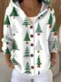 Women Christmas Printing Long Sleeve Hoodie Casual Spring/Fall Cardigan Outerwear
