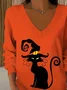 Women Cat Long Sleeve Tee T-shirt V Neck Printing Casual Spring/Fall Top