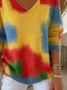 Women Abstract Long Sleeve Tee T-shirt V Neck Printing Casual Spring/Fall Top