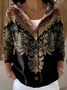 Women Floral Printing Long Sleeve Hoodie Casual Spring/Fall Cardigan Outerwear
