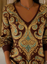 Women Ethnic Long Sleeve Tee T-shirt V Neck Printing Casual Spring/Fall Top