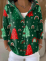 Women Christmas Printing Long Sleeve Hoodie Casual Spring/Fall Cardigan Outerwear
