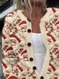 Women Santa Claus Printing Long Sleeve Crew Neck Vintage Spring/Fall Cardigan Outerwear