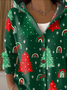 Women Christmas Printing Long Sleeve Hoodie Casual Spring/Fall Cardigan Outerwear