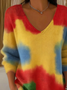 Women Abstract Long Sleeve Tee T-shirt V Neck Printing Casual Spring/Fall Top