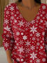 Women Christmas Long Sleeve Tee T-shirt V Neck Printing Casual Spring/Fall Top