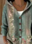 Women Floral Printing Long Sleeve Hoodie Casual Spring/Fall Cardigan Outerwear