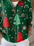 Women Christmas Printing Long Sleeve Hoodie Casual Spring/Fall Cardigan Outerwear