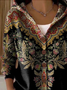 Women Floral Printing Long Sleeve Hoodie Casual Spring/Fall Cardigan Outerwear